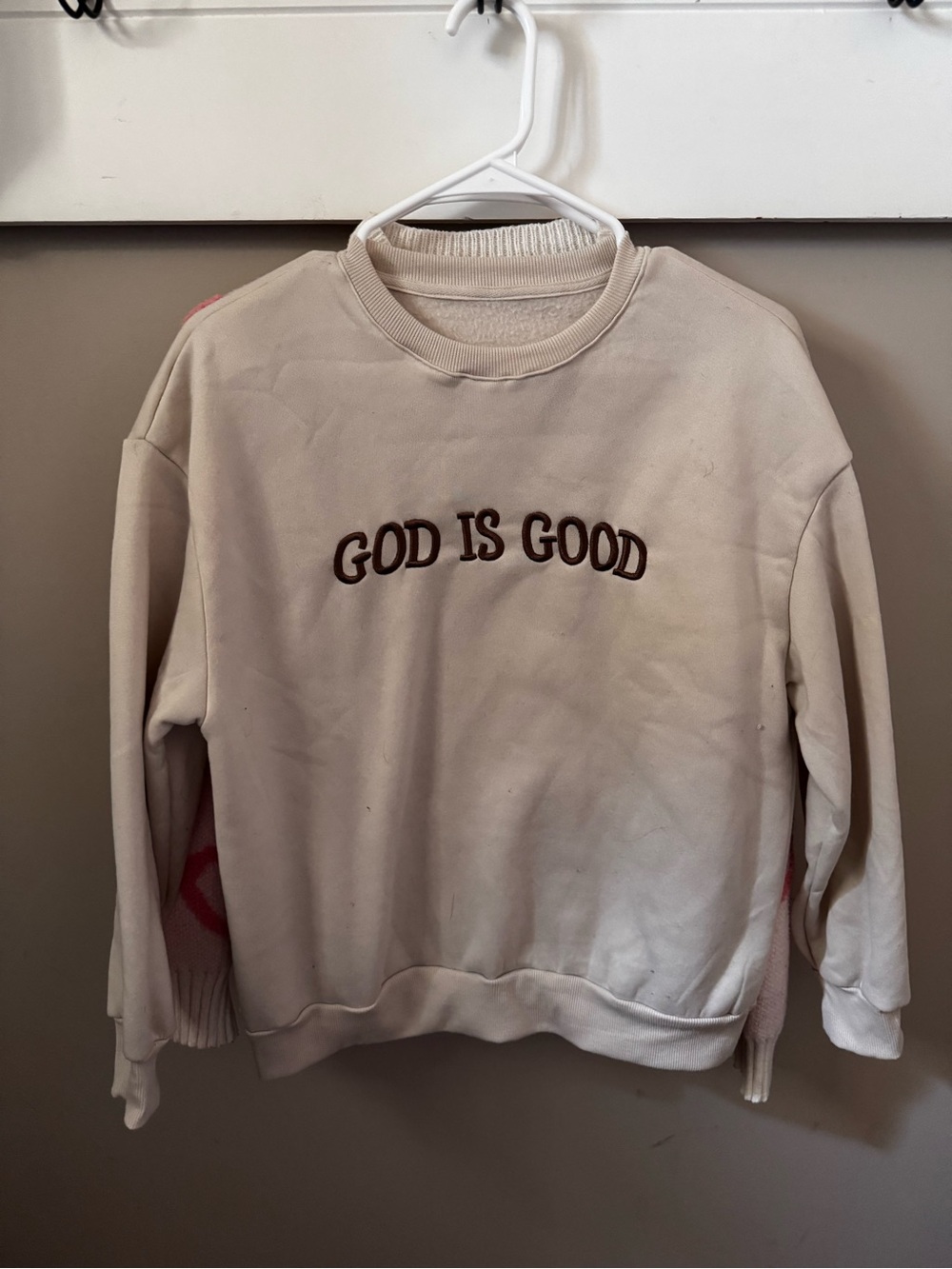 God Is Good Embroidered Crewneck Sweater - Beige